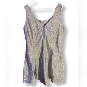 Vintage Sleeveless Floral Beige-Grey Button-Front Dress, Size 1X